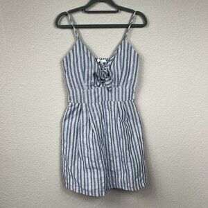 Purple Snow Mini Dress Smocked Gray White Striped Front Tie Sundress Sz M